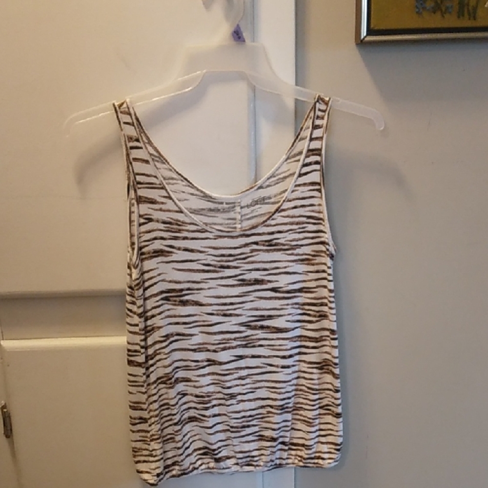 Ann Taylor White and Brown Striped Zebra-Print Tank